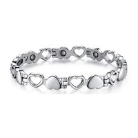 Guy-Sex Nicely Titanium Steel Magnetic Therapy Bracelet Heart Hollow Hematite Balance Wristband for Women