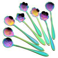 AnSaw 8 Pcs Flower Spoon Set, Stainless Steel Reusable Tea Scoops Stirring Spoon Coffee Spoon Mixing Spoon Sugar Dessert Cake Spoon Ice Cream Spoons Tableware for Tea Partie (length:4.9 inch, Rainbow)