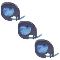 SuperInk 3PK LetraTag Plastic Label Tape Compatible for DYMO (91335 91225 91205 59426 S0721650) Black on Blue (12 mm x4 m, 1/2 inch x 13 feet) use in Dymo LetraTag Plus LT100H LT100T QX50 Label Maker
