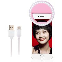 Phone Selfie Light, IRuiYinGo USB Rechargeable 36 LED Ring Light with 3-Levels Brightness Portable Clip On Phone, Mini Night Selfie Fill Light (Pink)