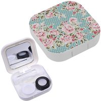 Portable Contact Lens Case Box Travel Kit Mirror + Bottle + Tweezers Container Holder [ Vintage Flower ]