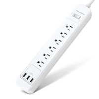 Surge Protector Power Strip with USB ETL Approval 15A Angle Flat Plug Mountable Extension Cord Fast Charging Station 6 Outlet 5ft for Phone Tablet PC Garage Kitchen Home Office White SUPERDANNY