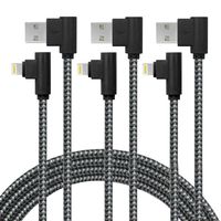Fast Charging Lightning Cable,3Pack 10ft Right Angle iPhone Cable,Nylon Braided Fast Speed Data Sync Charging Cord Compatible iPhoneXs MAX X 8 7 Plus, iPad.(Black and Grey)
