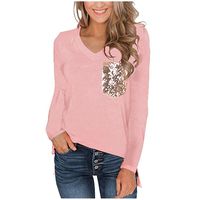 Women's Sequin Pocket Summer Tops Short Sleeves V Neck T Shirt Casual Basic Tees with Side Slits Pink
