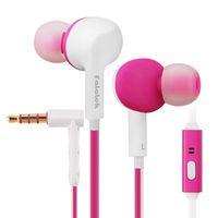Noise Isolating and High Definition in Ear Canal, FALATEK Thalia Headphones Earbuds with Powerful Bass. Tangle Free for iPhone, iPod, iPad, MP3 Players, Samsung, LG with Mic (White & Pink)