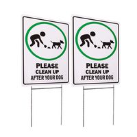 WaaHome 2 Pack Double Side Please Clean Up After Your Dog Signs with Metal Wire H-Stakes, 8''X12'' No Poop Dog Yard Sign