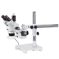 AmScope SM-3T-54S Professional Trinocular Stereo Zoom Microscope, WH10x Eyepieces, 7X-45X Magnification, 0.7X-4.5X Zoom Objective, 54-Bulb LED Light, Single-Arm Boom Stand, 110V-240V