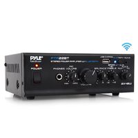 Bluetooth Mini Blue Series Home Audio Amplifier - Compact Desktop Home Theater Stereo Amplifier Receiver with USB Charge Port | Pager & Mixer Karaoke Modes | Mic Input (40 Watt x 2) | Pyle PTA22BT