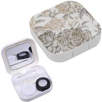 Portable Contact Lens Case Box Travel Kit Mirror + Bottle + Tweezers Container Holder [ Vintage Flowers Peonies Branches Leaves ]