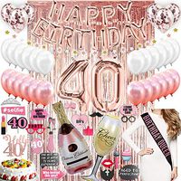 40th Birthday Decorations with Photo Props Party Supplies 40th Birthday balloons| Rose gold Confetti Balloons| Hello 40 Cake Topper Silver| Metallic silver curtain for Photo Booth Props| Forty Bday