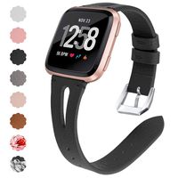 QIBOX Compatible with Fitbit Versa Bands, Soft Women Men Leather Bracelet Wristband Accessories Strap Compatible with Fitbit Versa Lite/Versa SE