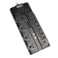 Tripp Lite 12 Outlet Surge Protector Power Strip, 8ft Cord, Right-Angle Plug, Tel/Modem/Coax/Ethernet Protection, RJ11, RJ45, & $250,000 INSURANCE (TLP1208SAT)