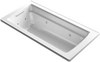 KOHLER K-1949-0 Archer ExoCrylic 66-Inch x 32-Inch Drop-In Whirlpool Bath with Reversible Drain, White