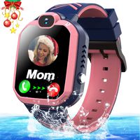 Kids Smart Watch Phone IP68 Waterproof GPS Tracker Smartwatch for Age 3-12 Girls Boys Touch Screen Wrist Watch with SOS Two Way Call Voice Chat Camera Alarm Puzzle Game Christmas Birthday Gifts