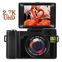Vlogging Camera Digital Camera 24.0 MP Vlogging Camera with YouTube 2.7K Full HD 3.0 Inch Camera with Flip Screen Retractable Flashlight（Micro sd Card not Include）