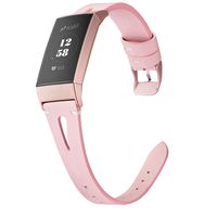 Wearlizer Pink Leather Band Compatible with Fitbit Charge 3 Bands for Women Men, Leather Replacement Band Assesories Strap X Type Bracelet for Fitbit Charge 3