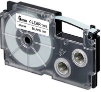 Casio EZ Label Printer XR-6X1, self-Adhesive Scroll, 6 mm x 8m, Black on Transparent