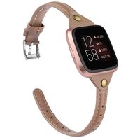 TOYOUTHS Slim Strap Compatible with Fitbit Versa/Versa 2/Versa Lite/Versa SE Bands for Women Men Thin Genuine Leather Replacement Wristbands Handmade Watch Band Accessories Taupe