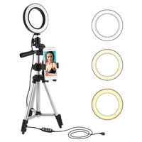 Mufuny 5.7" Ring Light with Tripod Stand, for YouTube Video and Makeup, Mini LED Camera Light, 360° Rotation Cell Phone Holder Table Lamp with 3 Light Modes & 11 Brightness Level
