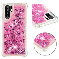 Cfrau Liquid Case with Black Stylus,Women Girls Luxury Love Hearts Stars Bling Glitter Diamond Sparkle Floating Shockproof Quicksand TPU Case Compatible with Huawei P30 Pro,Pink Hearts