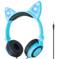 Cat Ear Headphones,Light Up Wired Adjustable Headphones On Ear,Foldable, Led Glowing Headphones for Kids Girls Boy School Supplies(Blue)