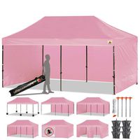 ABCCANOPY Canopy Tent Popup Canopy 10x20 Pop Up Canopies Commercial Tents Market stall with 6 Removable Sidewalls and Roller Bag Bonus 4 Weight Bags and 10ft Screen Netting and Half Wall, Pink