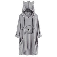 Sunhusing Womens Cute Lazy Lying Cat Printed Solid Color Long Sleeve Sweatshirt Cat Ear Hooded Pocket Tunic Tops