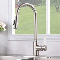 KINGO HOME Modern Commercial Lead Free Stainless Steel Single Lever Handle Pull Down Sprayer Satin Nickel Kitchen Faucets, Kitchen Sink Faucet With Deck Plate