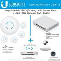 Ubiquiti Network UAP-AC-PRO-5 UniFi Access Point 5GHz Wi-Fi System 802.11ac + US-8-150W UniFi Managed Switch PoE+ Gigabit 8-Ports with SFP