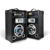 Portable PA Tower Speaker system - 600W High Powered Disco Jam Active + Passive Pair Indoor Outdoor Sound PA Speakers w/ USB SD MP3 FM Radio AUX RCA LED DJ Lights - 35mm Stand Mount - Pyle PSUFM626LED