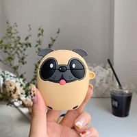 ICI-Rencontrer 3D Creative Distinctive Vivid Tongue Pug Cartoon Animals Design Airpods Case Cute Dog Soft Silicone Wireless Charging Earphone Shockproof Protector With Hook Yellow