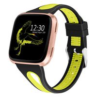 Mtozon Silicone Bands Compatible with Fitbit Versa/Versa 2, Slim Breathable Wristband Sports Women Men, Black/Fluorescent Yellow