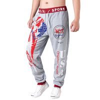 ANJUNIE Mens Joggers Sport Sweatpant Print Drawstring Pants Trouser for Running Walking Outwork(2-Red,2XL)