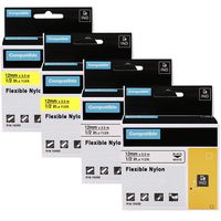 Replace Dymo 18488 18490 Flexible Nylon Tape 1/2 Inch Compatible with Rhino Pro 5200 4200 1000 3000 5000 6000 Industrial Label, Black on White/Yellow, 4-Pack