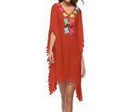 MOM Beach blouse sun protection shirt loose large size women's T-shirt blouse,red,Average code