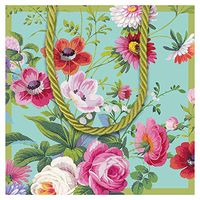 Caspari Edwardian Garden Small Square Gift Bag in Turquoise - 1 Each