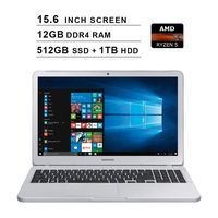 Samsung 2019 Premium Notebook 5 15.6 Inch FHD Laptop (AMD Ryzen 5 2500U up to 3.6GHz, AMD Radeon Vega 8, 12GB RAM, 512GB SSD + 1TB HDD, Bluetooth, HDMI, Windows 10)