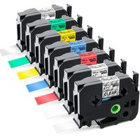 TZe Color Tape, P-Touch Label Tape 18mm 0.7 Inch Laminated Black on Clear/White/Red/Blue/Yellow/Green/Silver Label Tape Replace P-Touch Model PT D400 D400AD D450 1880C 2030, 26.2 ft, 7 Pack
