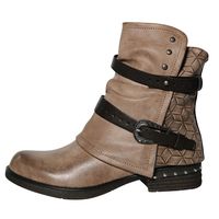 Dainzuy Women PU Leather Zipper Ankle Boots Waterproof Buckle Strap Low Heel Casual Short Western Boots Khaki
