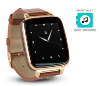 Beantech Engage Plus Smart Watch for Apple/Android Phones. 8GB of Music Storage. Gold with Leather Strap.