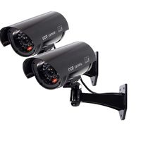 Fake Security Camera, Dummy CCTV Surveillance System with Realistic Red Flashing Lights and Warning Sticker Indoor Outdoor (2,Black)