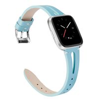 TOYOUTHS Leather Strap Compatible with Fitbit Versa/Versa 2/Versa Lite/Versa SE Bands for Women Men Genuine Leather Breathable Wristbands with Ventilated Hole Replacement Accessories Blue