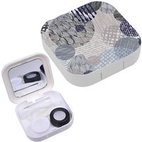 Portable Contact Lens Case Box Travel Kit Mirror + Bottle + Tweezers Container Holder [ Lines Textures Messy ]