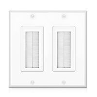 TNP Brush Wall Plate - Double 2 Gang Cable Entry Access Brush Bristles Style Strap Opening Port Insert Socket Wiring Plug Jack Decorative Face Cover Outlet Mount Panel (White)