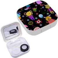 Portable Contact Lens Case Box Travel Kit Mirror + Bottle + Tweezers Container Holder [ Jolly Debonair Monsters ]