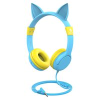 iClever Kids Headphones - Adjustable Volume Control MIC Headphones for Kids Food Grade Silicone, Lightweight Portable Tangle-Free Cord - Hello Kitty Childrens Headphones, Blue/Yellow