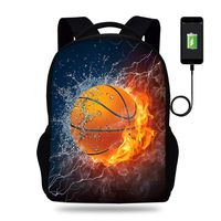 Combustion basketball School Bag With USB Charging Port Backpack Daypack School Bag Laptop Bag (HK1004)