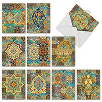 10 Thank You Cards ‘Arabian Sights' - Moroccan Inspired Thank You Greeting Notes with Envelopes 4 x 5.12 inch - Traditional Arabic Mosaics Gratitude Notecards M6588TYG