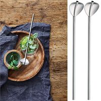 Sikye Cocktail Spoons, 2 Pcs 2 in1 Stainless Steel Metal Drinking Straw Reusable Coffee Mixing Spoon,Party Supplies