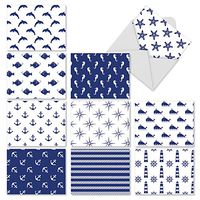 10 Nautical Ocean Note Cards with Envelopes 4 x 5.12 inch, Blank 'Oceano-Graphix' Greeting Cards for All Occasions, Assorted Stationery Set for Weddings, Baby Showers, Birthdays - NobleWorks M3077